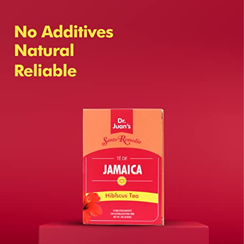 Santo Remedio Hibiscus Tea, Flor de Jamaica, Herbal Tea, 24 Bags per Box, Caffeine-Free, No Artificial Flavors, No Artificial Colors, Sodium Free, Light Citrus Flavors & Berry Undertones