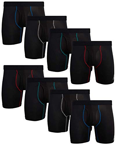 Reebok Men's Boxer Briefs - 8 Pack Performance Mens Underwear Boxer Briefs with Fly Pouch - Athletic Underwear for Men (S-XL), Size X-Large, All Black