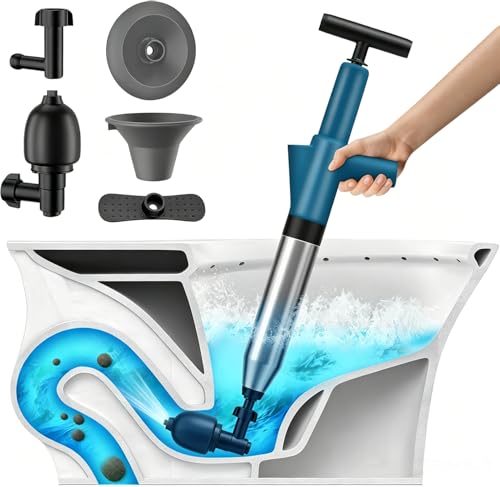 Image of Toilet Plunger, High-Pressure Toilet Snake, Clog Remover, Heavy-Duty Air Drain Unclogger with Visual Barometer, Powerful Drain Auger, Plungers for Bathroom