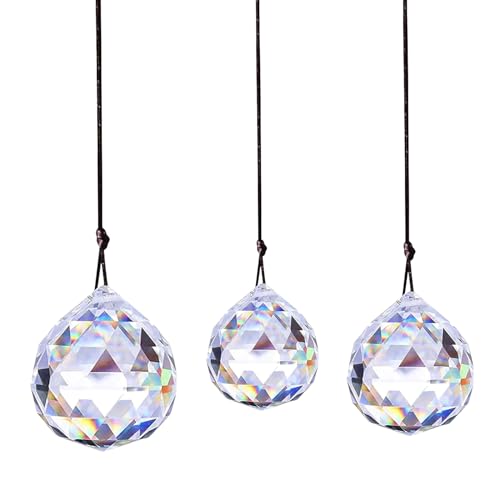 Lot de 3 prismes en verre cristal - Boule cristal à suspendre - Arc-en-ciel - Pendentif - Décoration chambre - Lampe jardin