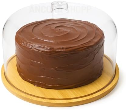 Boleira Porta-Bolo de Bambu Com Tampa de Acrílico Cúpula | Perfei...