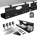 Under Desk Cable Management Tray no Drill – Wire Management - Cord Organizer – Huge Load Capacity – Under Desk Cable Tray no Drill (Black, 2 Pieces Set)