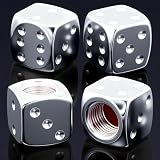 MEAJOO 4PCS Dice Style Tire Valve Stem Caps, with O Rubber Ring, Universal Aluminium Alloy Dustproof Tire Valve Stem Covers for Cars, SUV, Trucks, Bikes, Motorcycles, Bicycles(Silver)