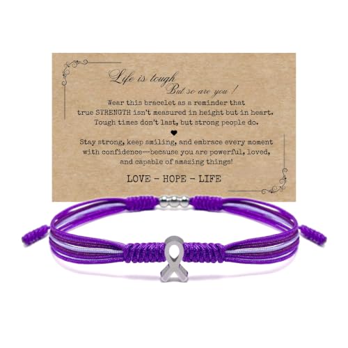 HARACRAFT Purple Awareness Bracelet for Pancreatic Cancer, Epilepsy, Alzheimer, Lupus, Colitis, Cystic Fibrosis, Fibromyalgia, Sarcoidosis, Attention Deficit Disorder and more, Protection String