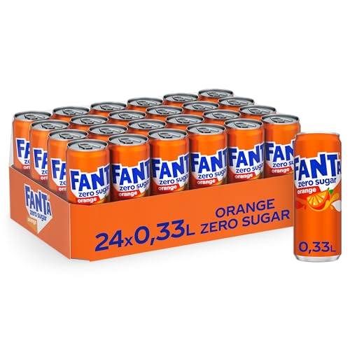 Fanta Zero Orange - fruchtig-spritzige Limonade mit klassischem Orangen-Geschmack - ohne Zucker und ohne Kalorien - erfrischender Softdrink in stylischen Dosen (24 x 330 ml)