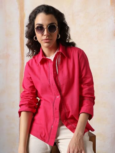 Image of HIGH Star Oversized Solid Shirt for Women | Stylish Tops for Women | Comfortable and Trendy Casual Shirt