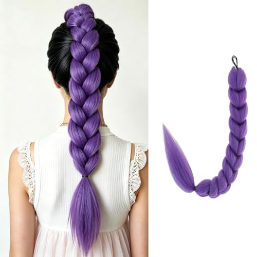 Image of 24 inch Purple Braid Ponytail Hair Long Purple Braid Hair Daily Party Halloween Synthetic Wigs