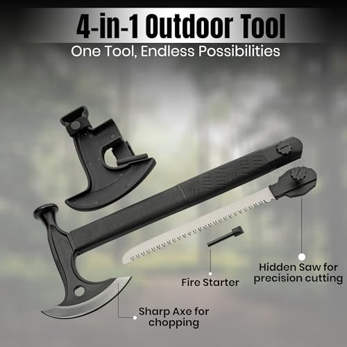 Rite Edge 17.5-Inch Hiker's Hatchet – Multi-Tool Axe with Hidden Saw, Fire Starter, Hammer, and Nylon Fiber Handle – Includes ABS Sheath for Camping and Survival