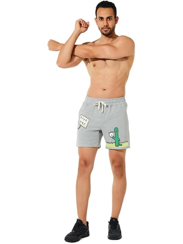 Image of hotfits Men's Casual Cotton All Season Soft Feel Fabric Printed Boxer Shorts,Workout Shorts, Elastic Waist Running Shorts with 2 Side Pockets - Pack of 1