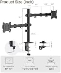 monTEK Dual Monitor Stand for 17-32" Screens, 22 lbs Each | Dual-screen desk mount, height adjustment, tilt, swivel, rotation, clamp/grommet bases and VESA 75/100