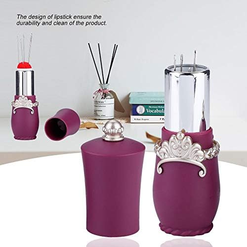 5Pcs Hilitand D&D Fashion Lipstick Shaped Sewing Needles Purple Needles Pin Cushion Lipstick Style Pincushions Sewing Pin Holder Lipstick Pin Cushion