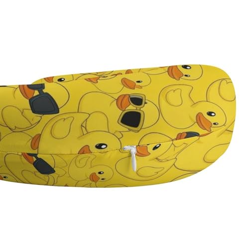 Image of Fashion Travel Pillow Memory Foam Chin Head Support Cute Rubber Yellow Ducky with Sunglasses, Breathable Washable Cover for Women Men Airplane Car Decor