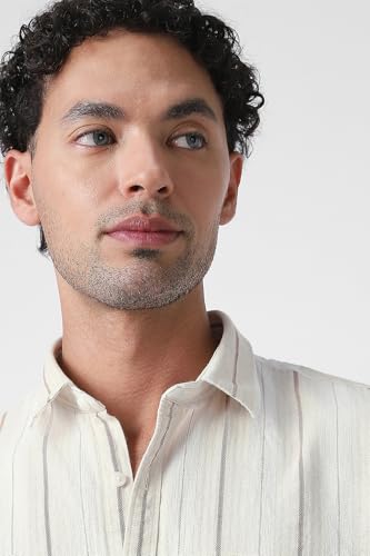 Image of Peter England Men's Linen Blend Shirt | Subtle Stripes | Full Sleeves