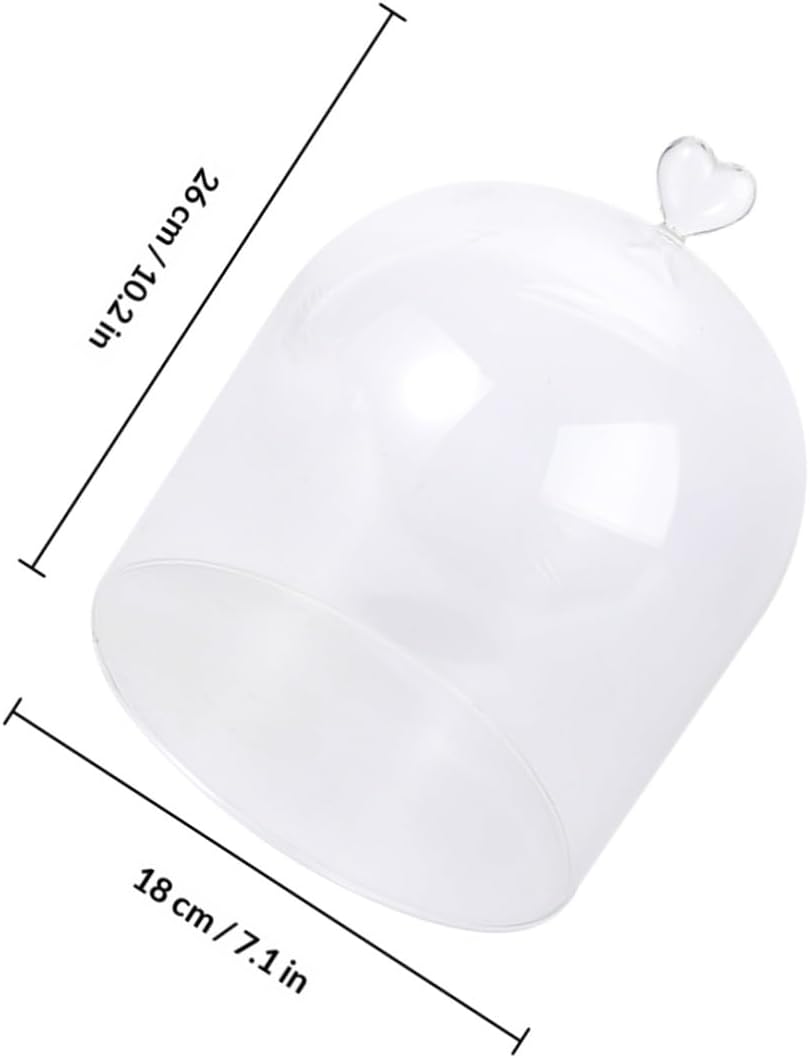 Homoyoyo Glass Dessert Cover Dome, Heart-shaped Glass Food Hood for Cake Display and Dust Protection, Protective Cover for Food Freshness and Micro Landscape Showcase