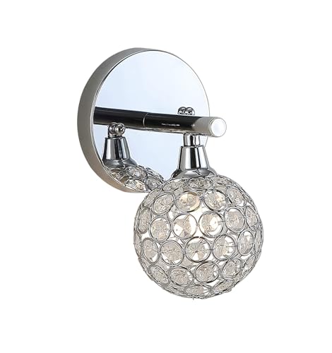 Image of JONATHAN Y 8 inch Chrome Maeve Modern Glam LED Vanity Light Sconce for Bathroom, Clear Crystal Globe Shade, Art Deco Wall Light for Hallway Entryway JYL7534A