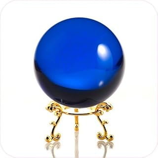 Amlong Crystal Blue Crystal Ball 60mm (2.3 inch) Including Golden Flower Stand and Gift Package