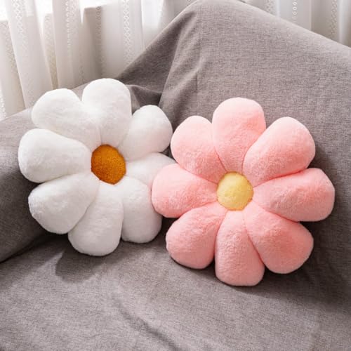 JZNEXD 2 Pcs Flower Pillow Daisy Preppy Throw Pillows Set, Cute Teen Girls Bedroom Preppy Room Decor Aesthetic Decorative Throw Pillows for Bed Sofa Chair Home Decor (Pink & White)
