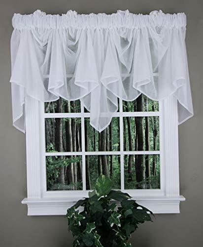 Swags Galore: Splendor Batiste, 254 cm G X 73 cm U, Sheer Festoon Valance Beyaz