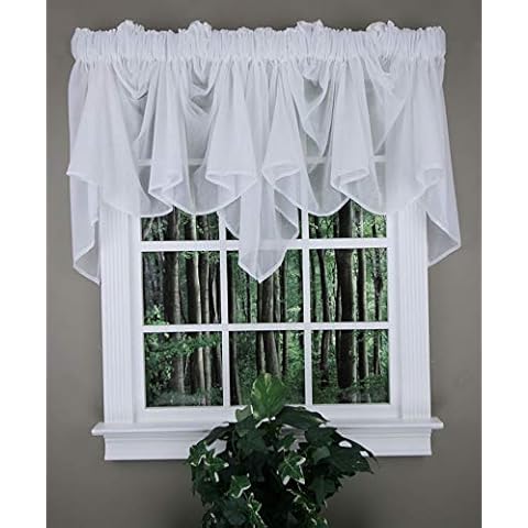 Stylemaster Splendor Batiste, 100" W X 29" L, Sheer Festoon Valance White Cover