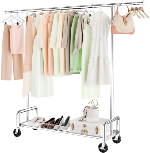 Amazon.com: SONGMICS Clothes Rack with Wheels, Heavy-Duty Garment Rack ...