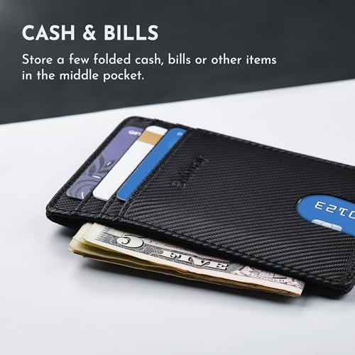 Image of Buffway Mens Slim Wallet, Minimalist Thin Front Pocket Leather Credit Card Holder with RFID Blocking for Work Travel | Minimalist