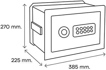 Diagram showing the external dimensions of the ARREGUI AWA 221740 Smart Safe: 270mm height, 385mm width, 225mm depth.