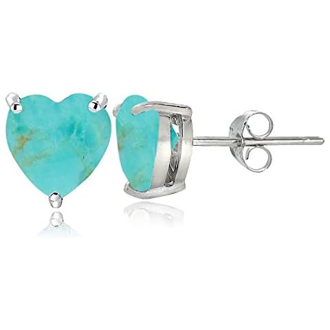 Sterling Silver Simulated Turquoise Heart Stud Earrings Cover