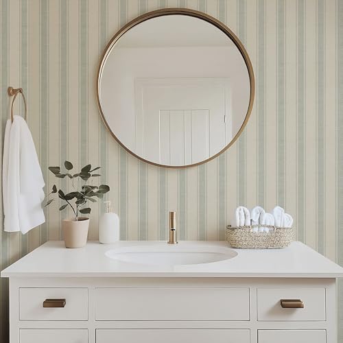 RollsRolla Beige Stripe Peel and Stick Fabric Canvas Wallpaper - Temporary Wallpaper for Accent...