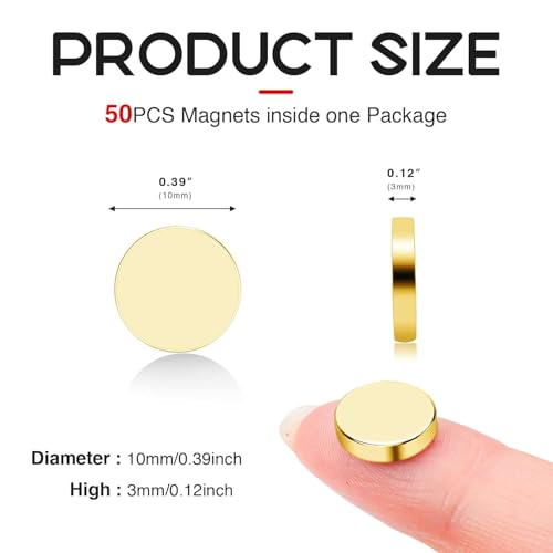 Image of 120 Pcs Gold Fridge Magnets, 10x3mm Small Rare Earth Magnets Neodymium Magnet for Refrigerator School, Whiteboard, Crafts, DIY
