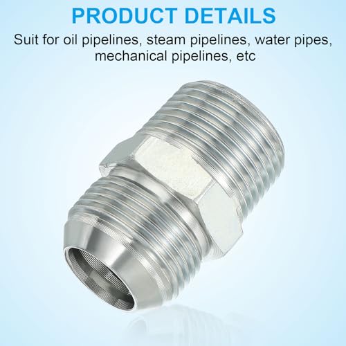 Image of PATIKIL Pipe Adapter Connector 1-5 /16 inch Male 74 Flare JIC x 1 inch Male R Pipe Fitting Oil Feed Restrictor Fitting Hydraulic Connector for Oil Steam Water Pipelines System