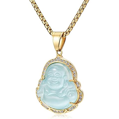 WESTMIAJW Lucky Laughing Buddha Pendant Chain Necklaces Amulet Jewelry for Men Women Boys 60cm Cover