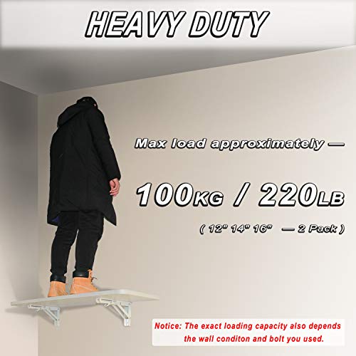 Boeray ZJ0015 16 Inch Folding Shelf Bracket Carbon Steel Triangle Wall Mount Support White Heavy Duty Paint Bench Table Shelf Brackets 90 Degree Hinge Shelves Tables 220 Lb / 100Kg Load Pack Of 2 thumb #5