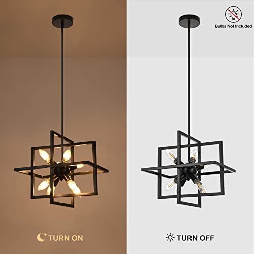 Yiisem Modern Small Metal Black Chandeliers, 8-Light Geometric Pendant Light Fixture, Industrial Lantern Hanging Chandelier For Kitchen, Dining Room, Foyer, Entryway #TOP7