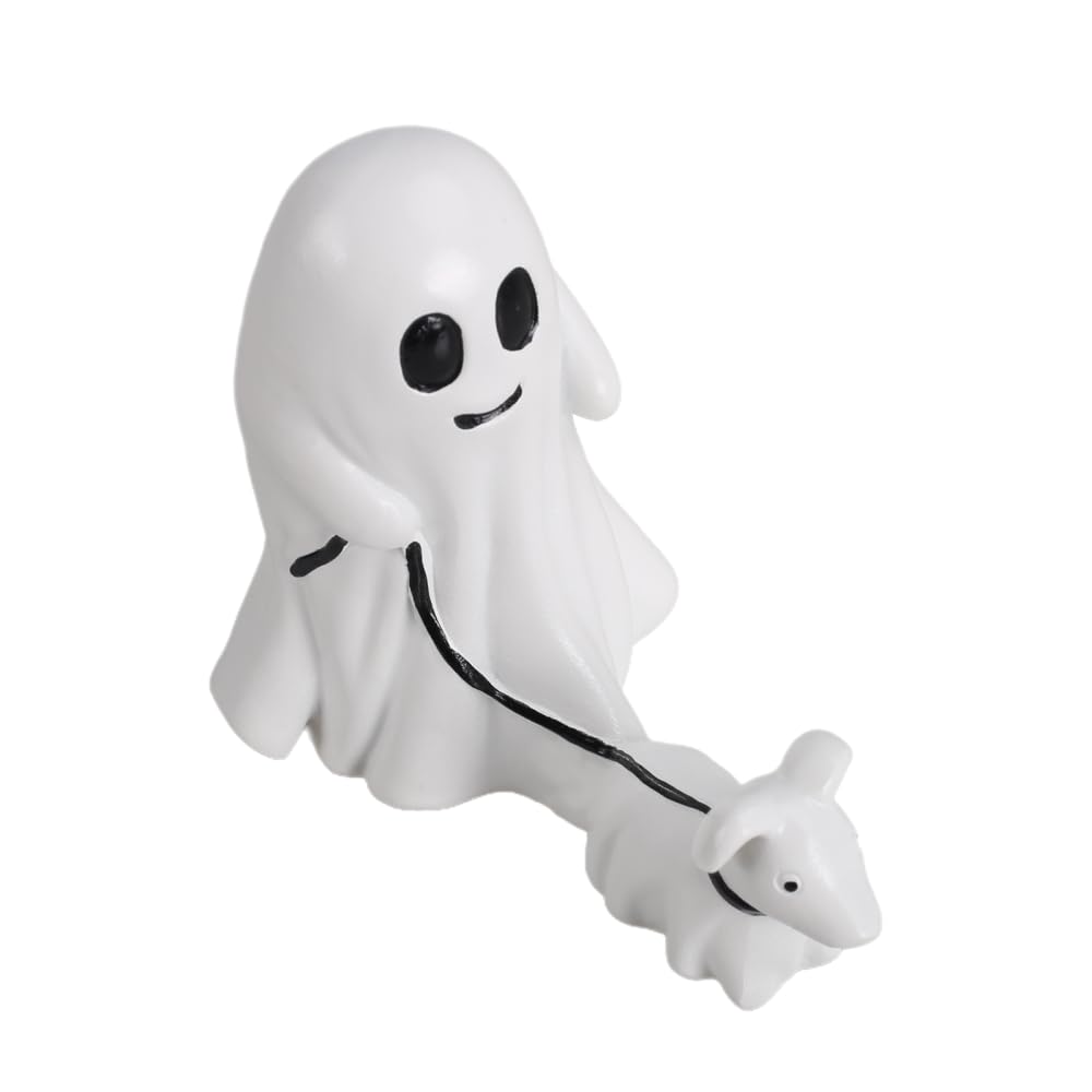 Bdkmms A Ghost Statue, Resin Cute Ghost Walking Dog Figurine Ghosts Ornament For Home Table Decoration