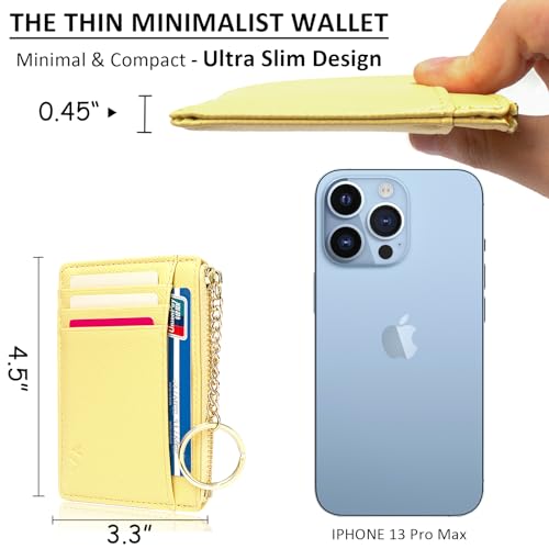 Image of Slim Minimalist RFID Blocking Leather Wallets Credit Card Holder Case Money Clip Pocket Wallet Coin Purse Keychain Travel Clutch Handbag Pocket Pouch Holster Gifts for Women Men (Yellow)
