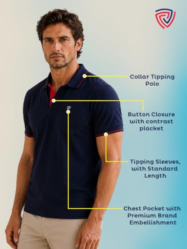 Image of Lux Cozi Men's T-Shirt with Chest Pocket | Polo T-Shirt for Man | Plain Casual Stylish | Half Sleeve| Cotton Blend Collar Polo T-Shirts for Men