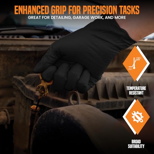 50 Black Nitrile Disposable Gloves Large Heavy duty, Diamond Grip Gloves, Latex-Free, Powder-Free, Non-slip, Extra Thick – Ideal For Mechanics, Workshop, and Automotive use. - Image 5