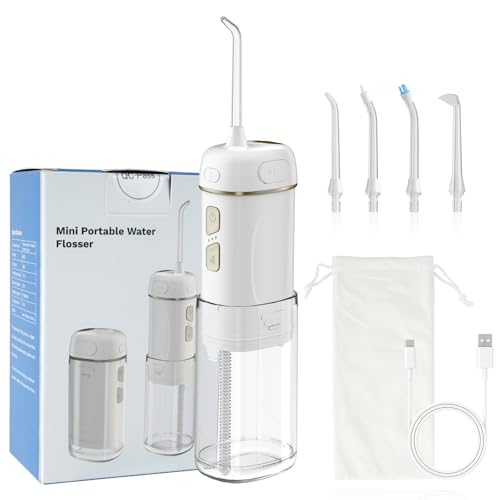 Hibbent Portable Cordless Water Flosser, Mini Oral Irrigator with 3 Modes & 4 Jet Tips, IPX7 Waterproof Rechargeable Travel Electric Dental Flosser for Braces Care, Sensitive Teeth, Orthodon