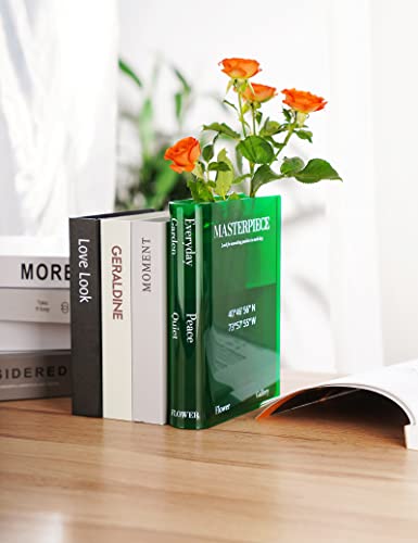 Nihome Acrylic Book Vase, Book Vase For Flowers, Chic Clock & Central Park Coordinates, Book Shaped Vase Flower Vases Decorative Aesthetic Room Decor - Green #TOP3