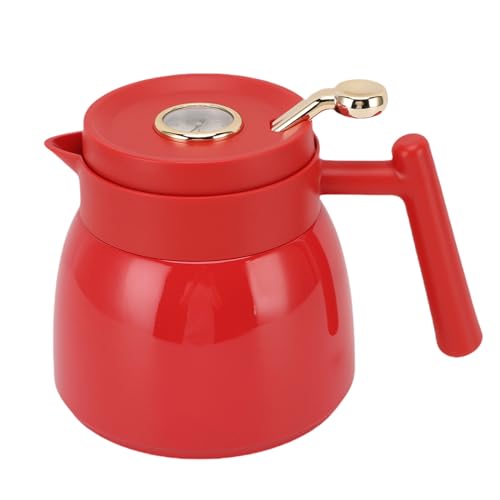 Cafetière Isotherme avec Filtre, Théière Isotherme en Acier Inoxydable de 880 Ml, Pichet Isotherme pour Eau et Boissons avec Affichage Mécanique de la Température (rouge)