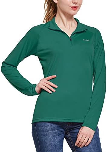 BALEAF Women's Sun Shirts 1/4 Zip Pullover UPF50+ UV Protection Lightweight Quick Dry Golf Hiking Running Workout Tops Workout Tops Dark Green Size M