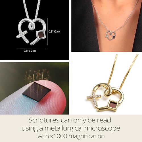 Cross Heart Necklace Nano Bible in Jewelry - 925 Sterling Silver Christian CZ Pendant Holy KJV New Testament Microchip, Romantic Religious Mother's Day Gift Jewelry, 18" Spiga Chain4