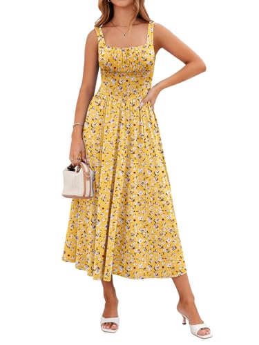 Image of YIOYOLA Womens Casual Summer Dress with Pockets | Sleeveless Square Neck Flowy A-Line Midi Sundress for Beach & Wedding Guest