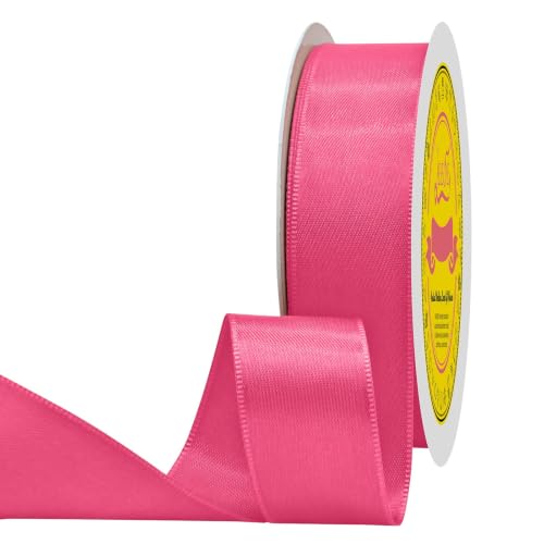 Image of Double Face Hot Pink Satin Ribbon 1 inch X 25 Yards Polyester Hot Pink Ribbon for Gift Wrapping Very Suitable for Weddings Party Hair Bow Invitation Decorations and More