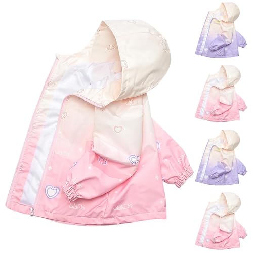 Girls Gradient Cute Heart Print Hooded Jacket Lightweight Versatile Outdoor Zip Up Outerwear Coat with Pockets for 3-15 Years2