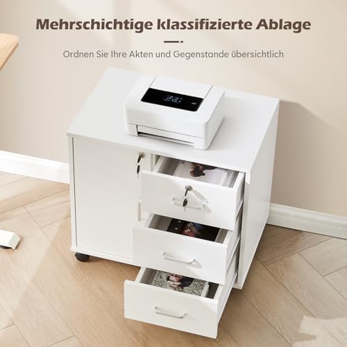 Miniatura 4 de Tukailai Archivador Móviles Con 4 Cajones Y Cerradura, Armario De Oficina Con Ruedas, Armario Multiusos Con Gran Almacenaje Para A4 Documentos En Formato Carta 40 X 60 X 57 Cm Blanco