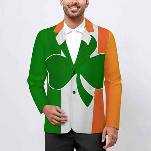 Shamrock Icon on Ireland Flag Men's Casual Blazers Slim Fit Sport Coats Blazer Two Buttons Suit Jacket for Work Party2