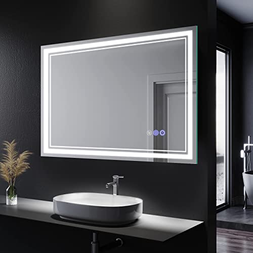 Prifayer 36 X 28 Led Bathroom Mirror With Lights 3 Color And Brightness Adjustable By Touch Sensor For Wall Rectangular Anti-Fog Frameless Lighted Vanity Mirror With Timer Etl List #TOP5