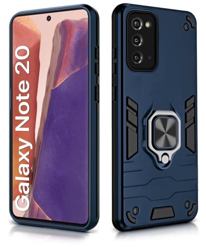 Image of WOW IMAGINE Shock Proof Back Case Mobile Cover for Samsung Galaxy Note 20 (Armor | Hybrid PC + TPU | Full Protection with Ring Holder Kickstand | Blue)