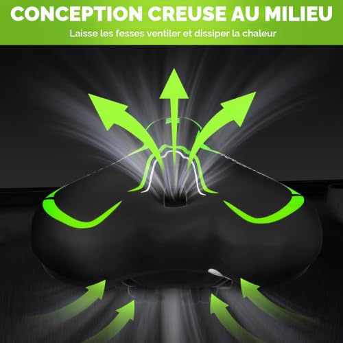MSDADA Selle de Vélo, Selle Gel Ultra Confortable Ergonomique Imperméable Respirante Absorbant Les Chocs Creux Siège pour VTT et Route Homme et Femme(Vert) – vue 8